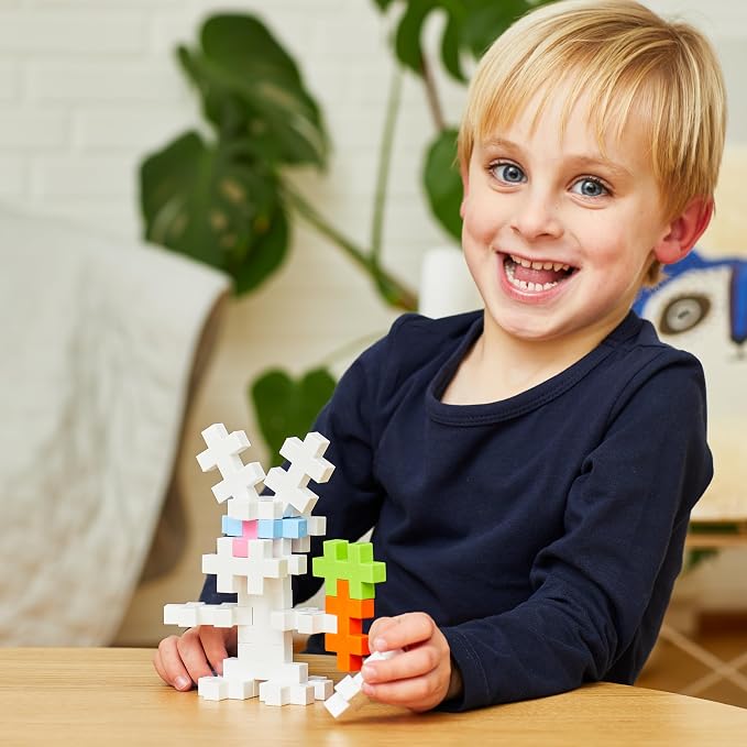 PLUS PLUS Big Bunny Tube - 15 Piece Large Building Blocks for Toddlers | Quiet Stem Toys for Toddlers, Gifts for Boys & Girls, Easter Basket Stuffers for Kids, Spring Sensory Bin