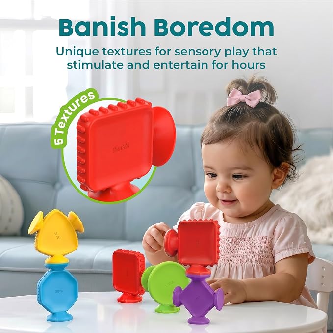 BUNMO Bath Toys for Toddlers - Connect, Build, Create - Suction Bathtub Toys - Hours of Fun & Creativity - Fine Motor Skills - Stimulating Sensory Toys - Babies Ages 1+ 2, 3 - Extra Large 10 Pack