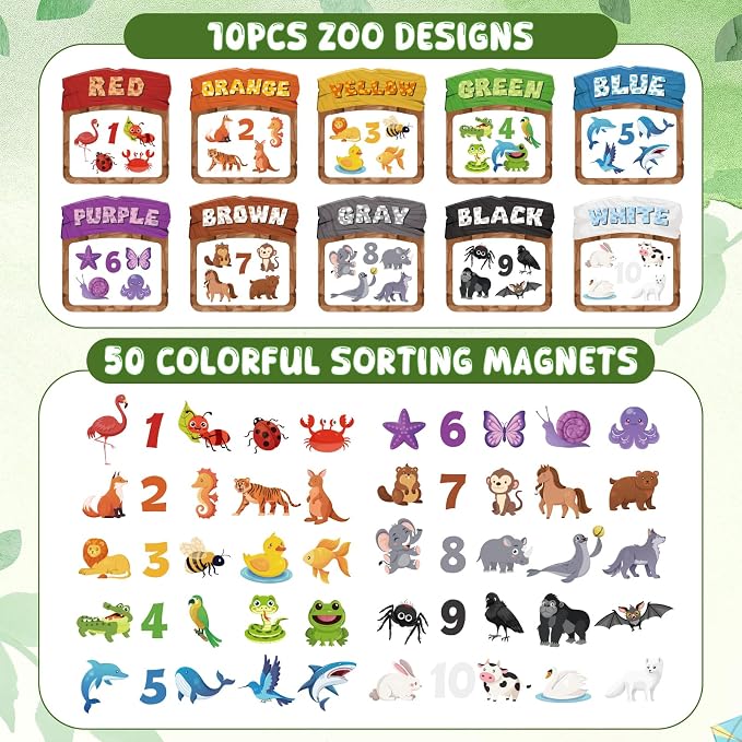 10Pcs Magnetic Color Sorting Cute Animal Fridge Magnets for Kids | 60 Toddler Soft Magnets for Refrigerator Early Education Toddler Color Sorting Shape Matching Boys Girls Gifts