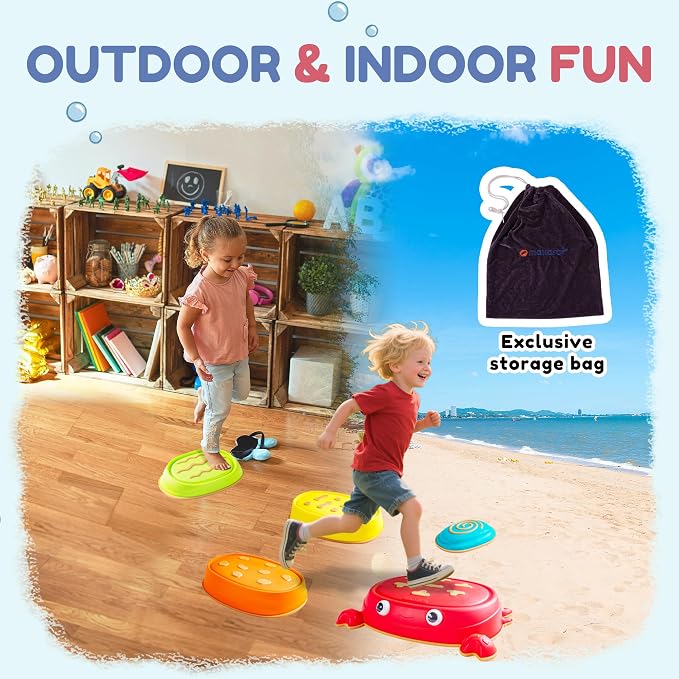 Balance Stepping Stones for Kids, Non-Slip Toddlers Sensory Toys Outdoor or Indoor Play, Promoting Motor Skills and Confidence, Coordination Toys for Children Age 3 4 5 6 7+（Crab）