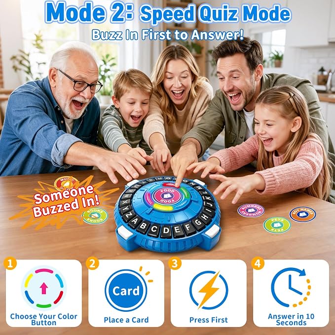 Family Board Game for Kids and Adults, Light-Sensing Word Game with 3 Modes | Fast-Paced 26-Letter Game with Timer for Family Game Nights and Parties, 40 Double-Sided Category Cards, 2–6 Players, Ages 8+