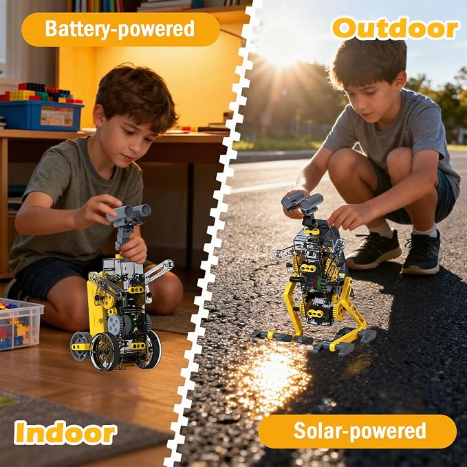 25-in-1 Solar Science Robot Kit, STEM Building Toy for Kids Ages 8+ | Solar & Battery Power, Transparent Visible Gear Body, DIY Education Experiment set Birthday Gift for Boys Girls 8-16
