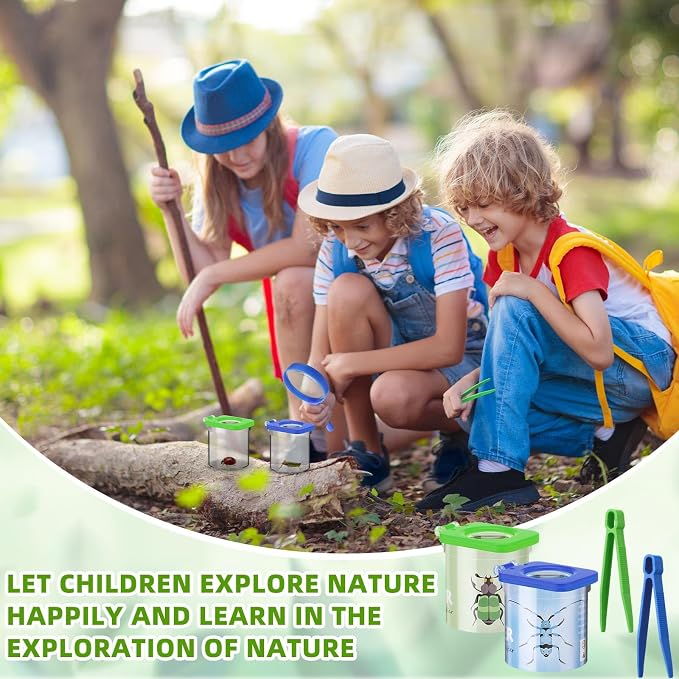 Halloscume 60 Pack Insect Bug Viewer Kit for Kids with Tweezers Explorer Outdoor Set Bug Catcher Containers for Insects Magnifying Box Observation Kit for Science Nature Exploration Collecting