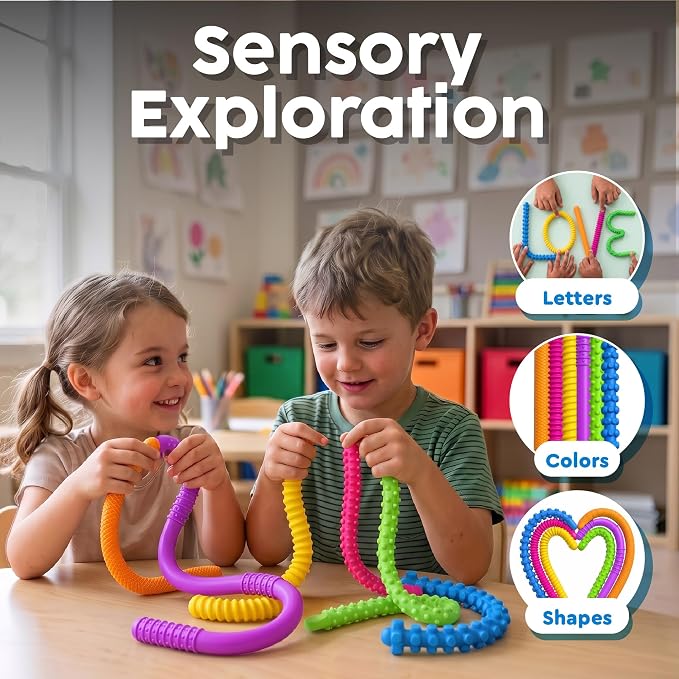 BUNMO Silicone Sensory Toys – 6 Pack Fidget Worms Toy Set | Stretchy Noodles for Kids | Bright, Textured, Fun Stretchy String Noodles Fidget Toy for Tactile Play | Sensory Toys for Kids 5-7