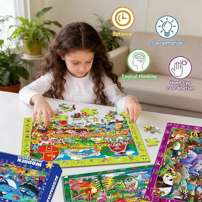 100 Piece Puzzles for Kids Ages 4-6 4-Pack Jigsaw Puzzles Animal Themes | Educational Learning Toys for Kids Ages 6-8 8-10, Birthday Gifts for Girls Boys