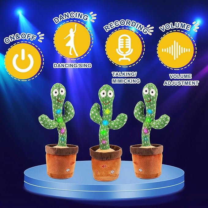 Emoin Talking Cactus Toy, Dancing Cactus Baby Toy | Mimicking Recording Repeating What You Say, Educational Interactive Baby Boys Girls Toys, Volume Adjustment
