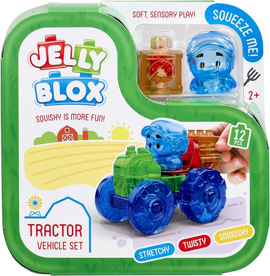 Jelly Blox Tractor Set Includes 12 Pieces Toddler/Preschool Building Blocks | Kids Can Squeeze, Stretch, Squish | MESH ACCREDITED | Safety Tested & Ouch-Free | Sensory Play Toy for Ages 2+
