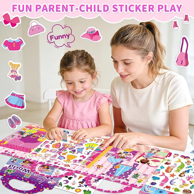 3 Sets Reusable Sticker Book for Toddlers 3-6, Jelly Sticker Books for Toddler, Travel Sticker Activity Toys for Kids 3 4 5 6 Years Old Girls & Boys (Unicorn+Magic+Wardrobe)