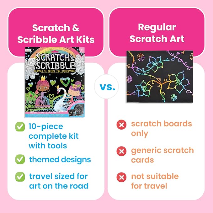 Ooly Scratch & Scribble Art Kit, 8 Cards, Sticker Sheet – Colorful Safari | Ages 6+, Wooden Stylus and Stickers Included, Screen-Free Portable Car and Airplane Travel Activity, Gift for Kids
