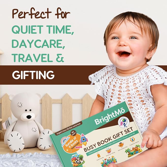 Montessori Busy Book Set (Dinosaur + Ocean) – Preschool Learning Activities for Ages 3+, Fine Motor Skills, Interactive Velcro Activity Kit, Travel Toy for Kids (2-in-1 Bundle)