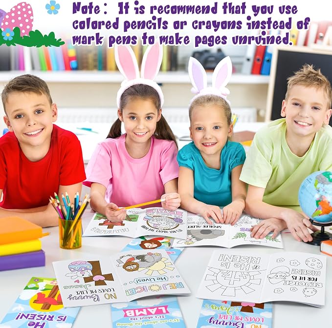 24Pcs Easter Religious Coloring Books - Christian DIY Color-in Pages Booklet Bulk Drawing Easter Theme Activity Party Supplies for School Classroom Rewards Holiday Artwork Gift