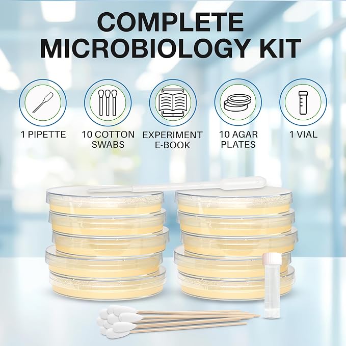 Evviva Sciences Microbiology Science Project Kit, Pre-Poured Agar Plates for Students, Agar Petri Dishes to Learn Microbiology, with Educational Experiment eBook
