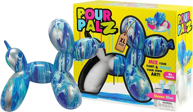 DIY Paint Pouring Kit – 1 XL Balloon Dog, 4 Acrylic Pour Paints, Mixing Cups & Tools, Create Unique Marbled Art, Fun Hands-On Craft Kit for Kids & Adults, Ocean Blue, Ages 5+