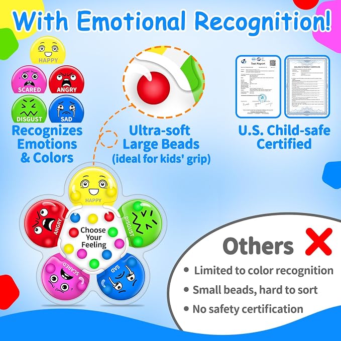 Color Sorting Sensory Toys for Kids with Autism, Autistic 5-7 | Travel Gifts for Kids, Social Emotional Learning Activities, Fine Motor Skills, Calming Fidget Toys, Feelings Wheel, Ages 3+