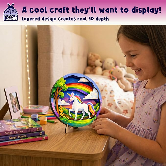Unicorn 3D Painting Kit for Kids - DIY Wooden Painting Crafts for Kids, Unicorn Craft Set, 7 8 9 10 Year Old Girl Birthday Gifts, Girls Crafts Ages 6-8, Arts and Craft for Kid Ages 8-12