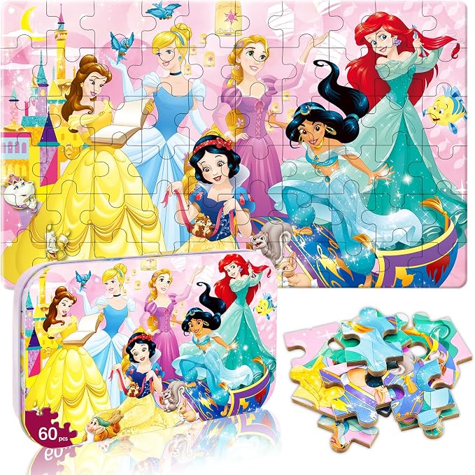 Kids Puzzle Ages 3-8, 60 Piece Jigsaw Puzzles in Metal Box, Educational Learning Toys for Boys and Girls, Premium Puzzle Games