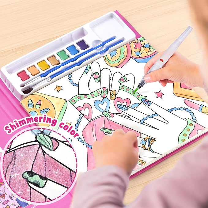 JoyCat Paint with Water Coloring Books for Toddlers (Makeup & Manicures) | Watercolor Painting Set for Kids Ages 3-5 & 4-8, Arts & Crafts Drawing Activity Travel Toy, Birthday Gifts for Boys & Girls