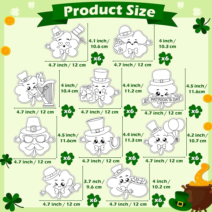 X1zuue 30Pcs St. Patrick's Day Color Your Own Magnets Art Crafts for Kids | Lucky Clover Cute Face Blank Coloring Magnets for Holiday Irish Party School DIY Activities Fridge Whiteboard Decor Supplies