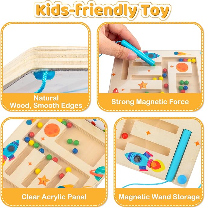 Kids Montessori Magnetic Wooden Toys, 2 Player Maze Puzzle Game, Birthday Gift for Boys Girls 3-7 Years Old, Preschool Educational Sensory Learning Toy for Toddlers and Autistic Kids