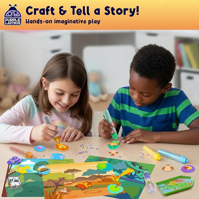 Magical Bead Painting for Kids - Animal World Theme Birthday Gift for Boys & Girls Ages 4-8 Years Old, DIY Mosaic Arts & Crafts Kit with Colorful Templates, Beads Pen & Creative Fun Set