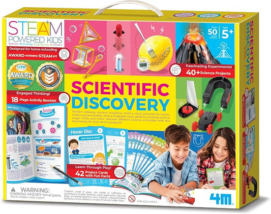 4M Scientific Discovery Kit for Kids Ages 8-12 – Over 50 STEM Experiments in Physics, Chemistry, Magnetism & Bubble Science, Build a Lemon Clock, Volcano, Magnetic Racer, Hover Disc, Educational Gift