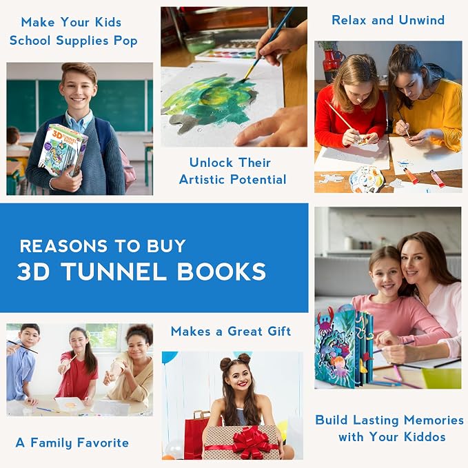 EyeConnect Crafts Ocean 3D Tunnel Book – Hands-on Stationery Craft Kit | Build, paint, create a unique pop-in book with 12 posable animals! Screen-free STEAM activity, gift. No tools/glue needed, 8+