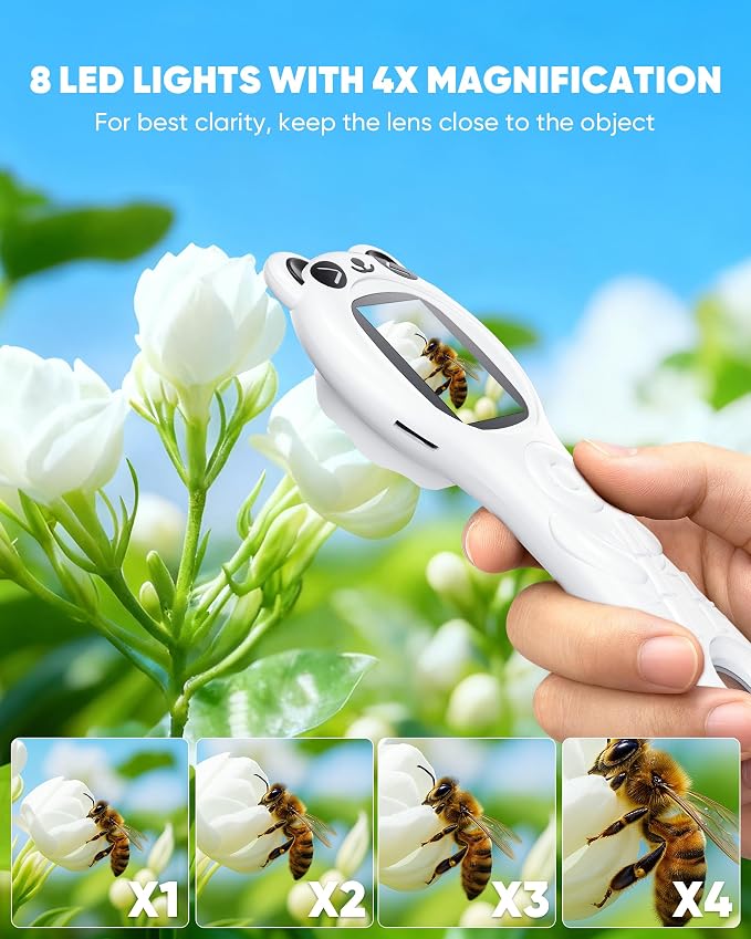 Microscope for Kids, Mini Pocket Handheld Kid Microscope for Toddlers, Educational Science Kit Toys, Christmas Birthday Gifts Toys for 3 4 5 6 7 8 9 10 Year Old - Panda