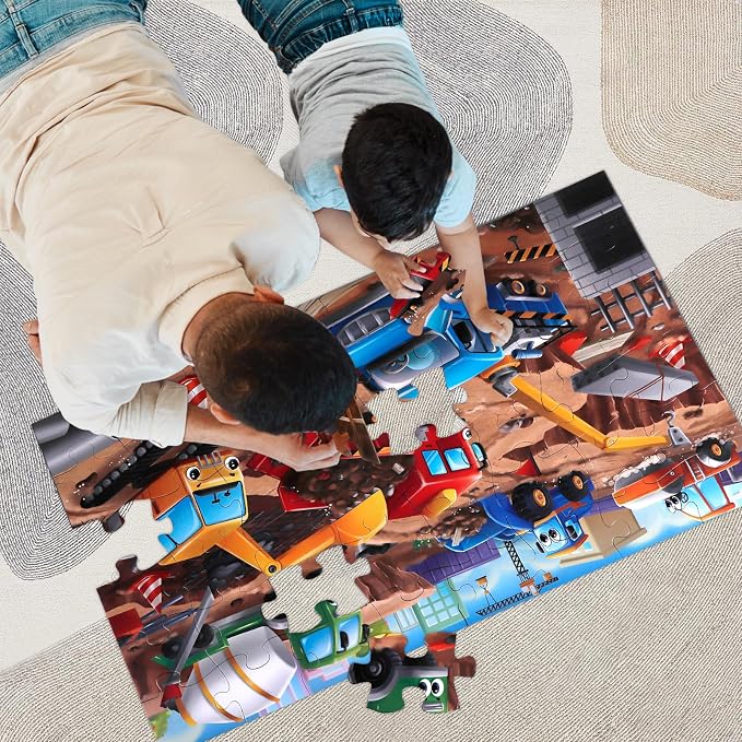 Jumbo Floor Puzzle for Kids,48 Piece Construction Site Jigsaw Puzzle | Construction Vehicle Puzzle,Extra-thick Cardboard,Preschool Learning Toy,35x24 in Completed,Gift for Boys and Girls Ages 3-8