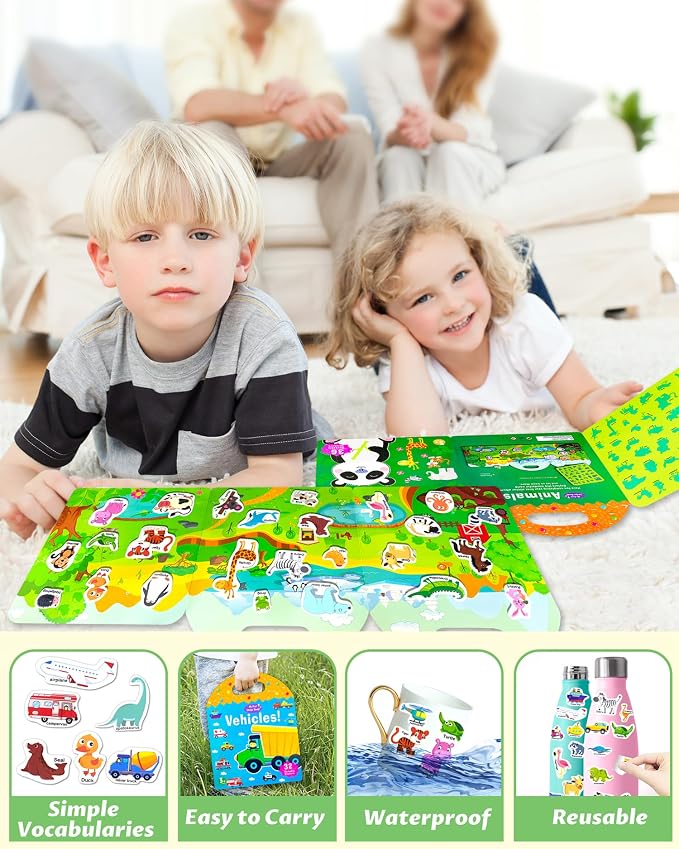 Walenced Reusable Sticker Book for Toddlers, Stickers for Kids, Toddler Toy | Toddler Craft Activities, Toddler Travel Toys, Boy Girl Birthday Gifts, Airplane Travel & Road Trip Essentials Kids