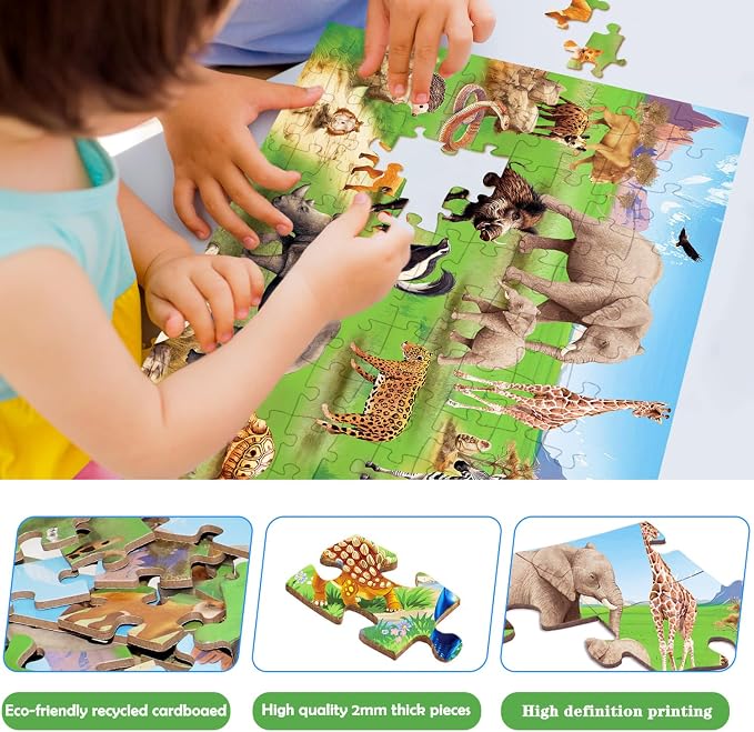 Puzzles for Kids Ages 6-8 Year Old, 100 Piece Grassland Animals Jigsaw Puzzle for Toddler Children Learning Educational Puzzles Toys for Boys and Girls - Every Piece is Unique