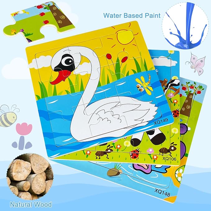 Sealive Puzzles for Kids Ages 3-5, Wooden Animal Puzzle Set, 3 Pack 9-Piece | Jigsaw Puzzles for Preschool Learning, Screen-Free Play, Fine Motor Skills Practice, Educational Gift for Boys and Girls