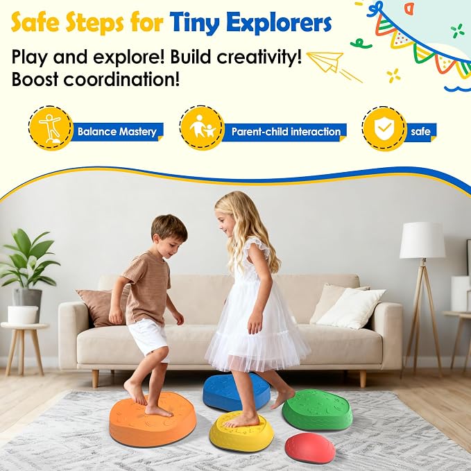 Stepping Stones for Kids – Sensory Balance toddlerToy | 5 Pack Non-Slip Indoor & Outdoor Stepping Stones ,Coordination ,Garden & Obstacle Course Equipment, Gift for Toddlers 3-6