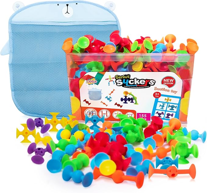 ODELA Suction Sensory Toys 155Pcs - STEM Building Bath Toys for Kids 3+