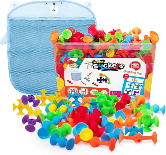 ODELA Suction Sensory Toys 155Pcs - STEM Building Bath Toys for Kids 3+