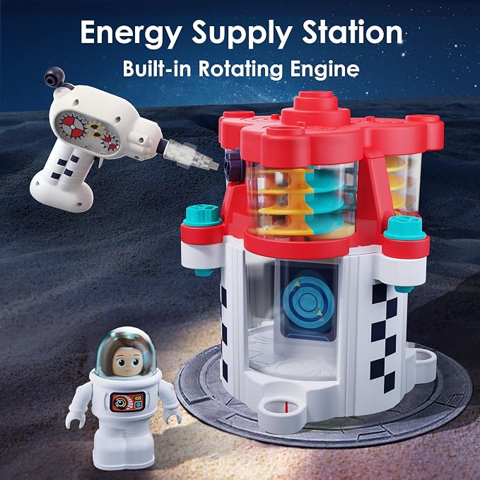 iPlay, iLearn Rocket Space Toy 3 4 5 Year Old Boys Kids Girls, Toddler STEM | Spaceship Building Playset w/Electric Drill, 2 Astronauts, Educational Learning Science Kit Birthday Gift for Age 3 4 5 6 7 8