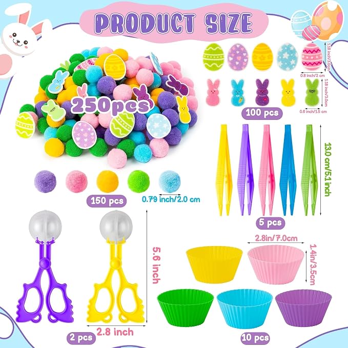 EZdhuawuse Summer Sensory Bin Fillers Toys for Kids - 268 Summer Egg Bunny Fine Motor Toys Birthday Gift, Counting Sorting Toys with Felt Egg Rabbit Pom Pom Cup Clips, Preschool Learning Activitie