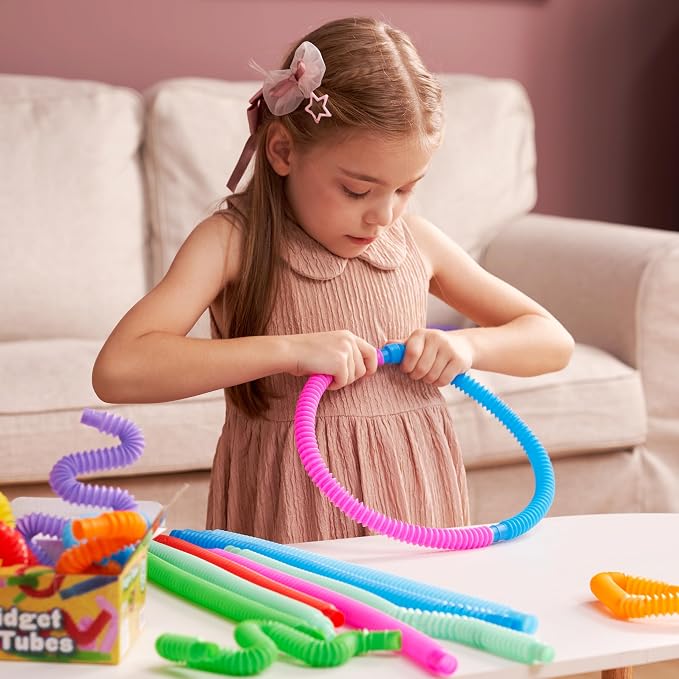 JOYIN 18 Pack Pop Tubes, Sensory Toys (Small) Fidget Toys Party Favors - 9 Colors, Creativity Learning & Fun for Kids - Perfect for Prizes Goodie Bags, Classroom School Reward