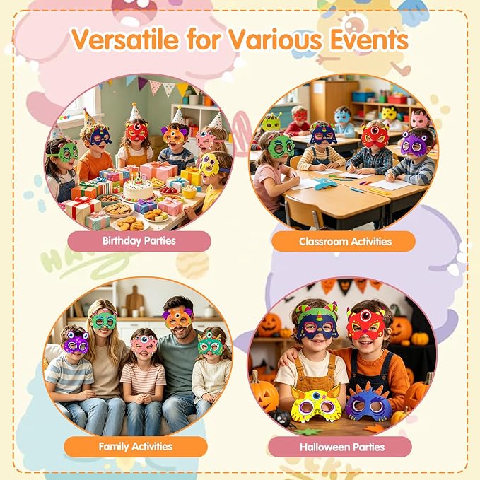 24 Pcs Monster Crafts for Kids DIY Coloring Masks School Activity | DIY Color Your Own Cartoon Monster Arts and Crafts for Masquerade Birthday Dress-Up Cosplay Party Favor Class Game Supply