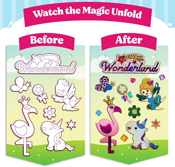 Funcils Foil Art Craft Kit - Unicorn & Princess Sticker Activity for Kids | Toddler Arts & Crafts, No Mess Kids Travel Toys, Games, Fun Birthday Gifts for Boys & Girls Ages 4, 5, 6, 7, 8, 9 Year Old