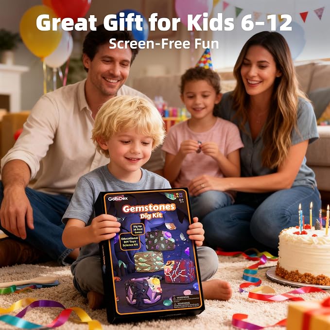 GobiDex Gemstones Dig Kit for Kids Ages 6-12, Excavate 16 Real Gemstones | STEM Science Toy, Archaeology & Geology Science Gift for Boys and Girls Age 6+