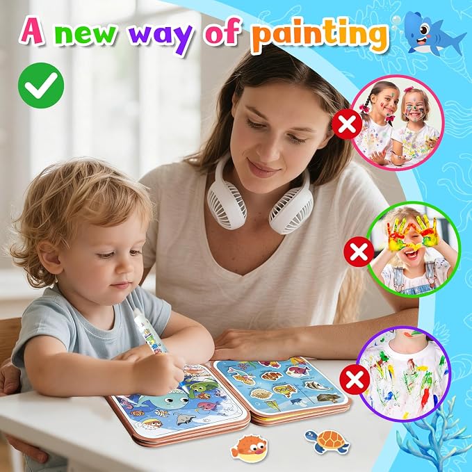 Bresdim Reusable Water Coloring Book for Toddlers Kids 3-5 | No Mess Water Painting Book with Water Pen,Quiet Activity Busy Books,Travel Toy Early Learning Gift for Boys Girls,24Pages