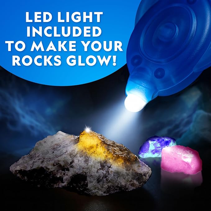 National Geographic Glow-in-the-Dark Rock and Dinosaur Dig Kit for Kids | 6 Glow-in-the-Dark Rocks and Dinosaurs, Glowing Dig Brick, Excavation Tools, Rock Collection, STEM Activity, Birthday Gift