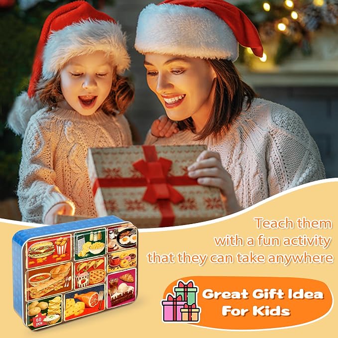 LELEMON Puzzles for Kids Ages 4-6,Food 60 Piece Puzzles for Kids Ages 6-8 in a Metal Box,Children Jigsaw Puzzles Kids Puzzles,Educational Learning Puzzle Toys for Girls and Boys
