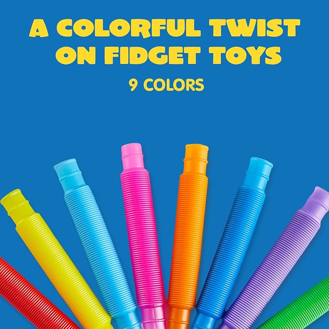 JOYIN 18 Pack Pop Tubes, Sensory Toys (Small) Fidget Toys Party Favors - 9 Colors, Creativity Learning & Fun for Kids - Perfect for Prizes Goodie Bags, Classroom School Reward