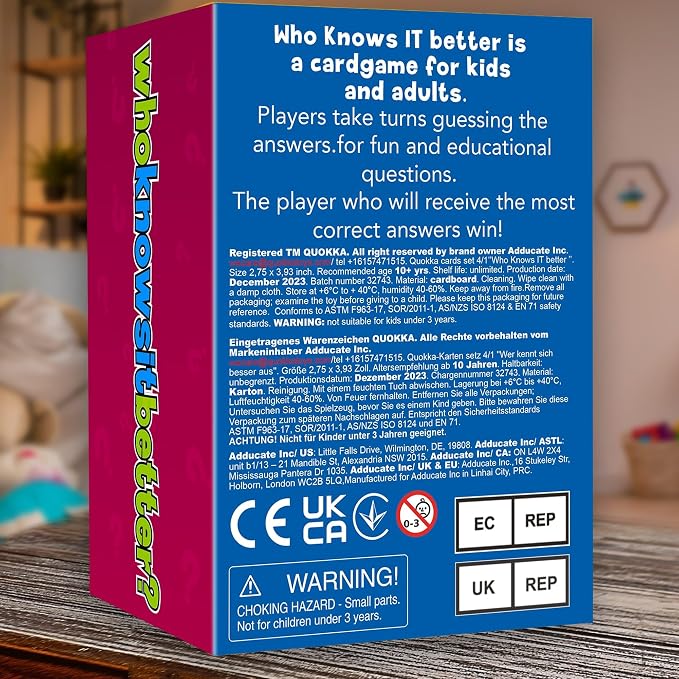 Card Games for Kids 8-12 - Set of 4 Board Family Games for Kids and Adults | Trivia Cards for Family Game Night - Who Knows It Better 2000+ Questions History, Geography, Science - Fun Card Game