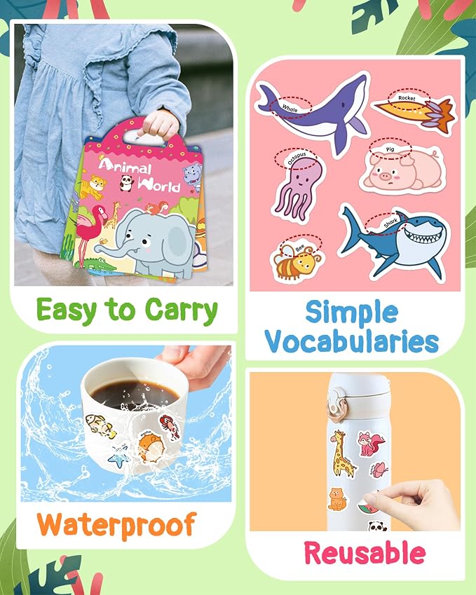Benresive Reusable Sticker Book for Toddlers, Stickers for Kids, Travel Toy | Toddler Toys, Boys Girls Birthday Gifts, Airplane & Road Trip Essentials Kids, No Mess Waterproof Toddler Crafts Activities