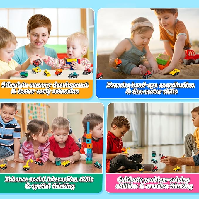 Fajiabao Construction Toy Cars for Toddlers 3+ Mini Pull Back Cars Boy Toys | Small Truck Sensory Bin Bulk & Goodie Bag Stuffers Party Favors for Kids 3-5 Gifts for Boys & Girls (Color Random)