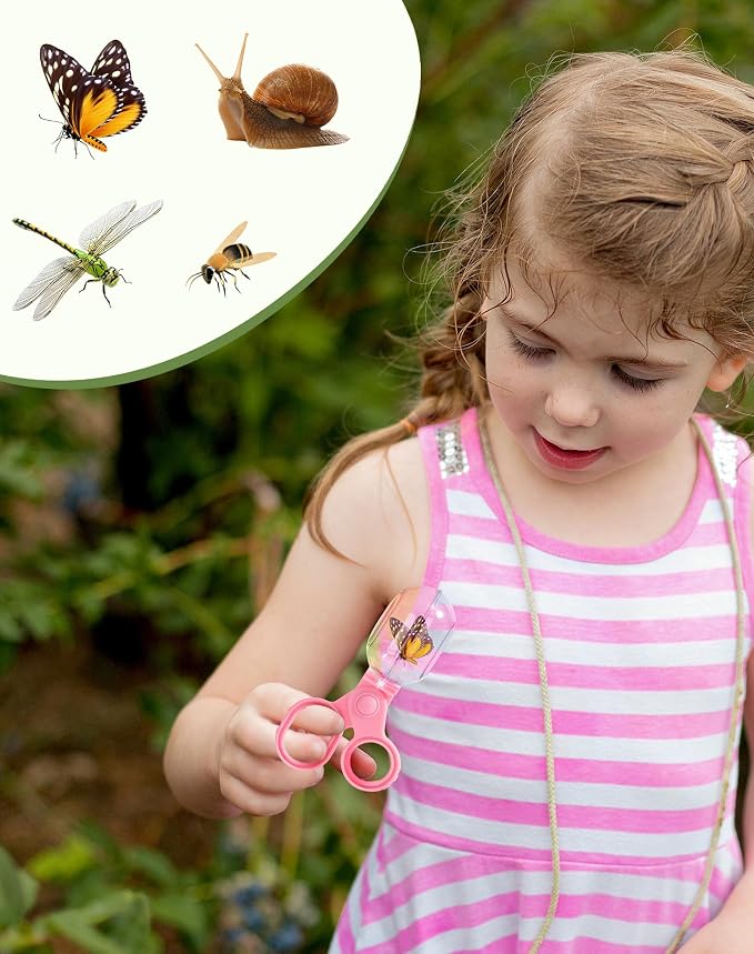 ROBUD Dual Bug Catcher for Kids,Includes 1 Pink and 1 Green, Bug Catching Kit with Bag Kit, Outdoor Exploration Set for Camping, Montessroi Toy for Kids Coming Closer to Nature，WRP61
