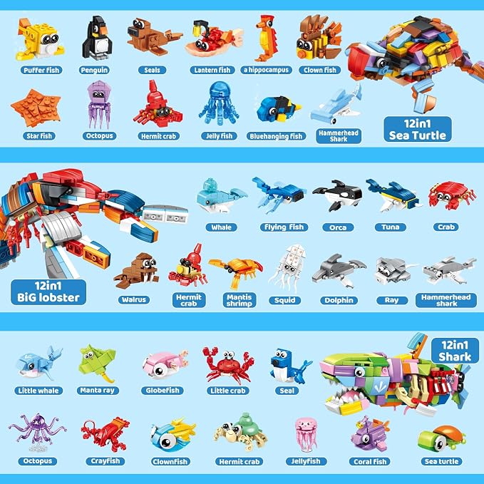 Mini Building Blocks Sets Party Favors for Kids 4-8, 36PCS | Ocean Animals Small Building Block Sets, Goodie Bag Stuffers for Kids, Treasure Box Prizes, Pinata Stuffers for Kids