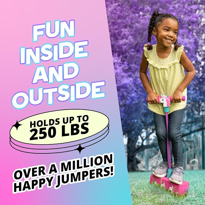 Flybar My First Foam Pogo Jumper for Kids Fun and Safe Pogo Stick for Toddlers, Durable Foam and Bungee Jumper for Ages 3 and up, Supports up to 250lbs (Unicorn)
